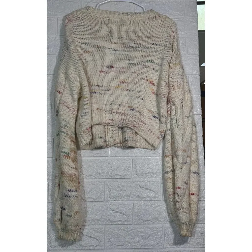 Kimchi Blue Women’s Medium Cream Multicolor Chunky Knit Cropped Cardigan
